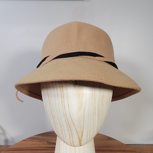 Vintage Doeskin Cloche Hat Tan Women\'s One Size Wool with Black Ribbon Winter main image 12